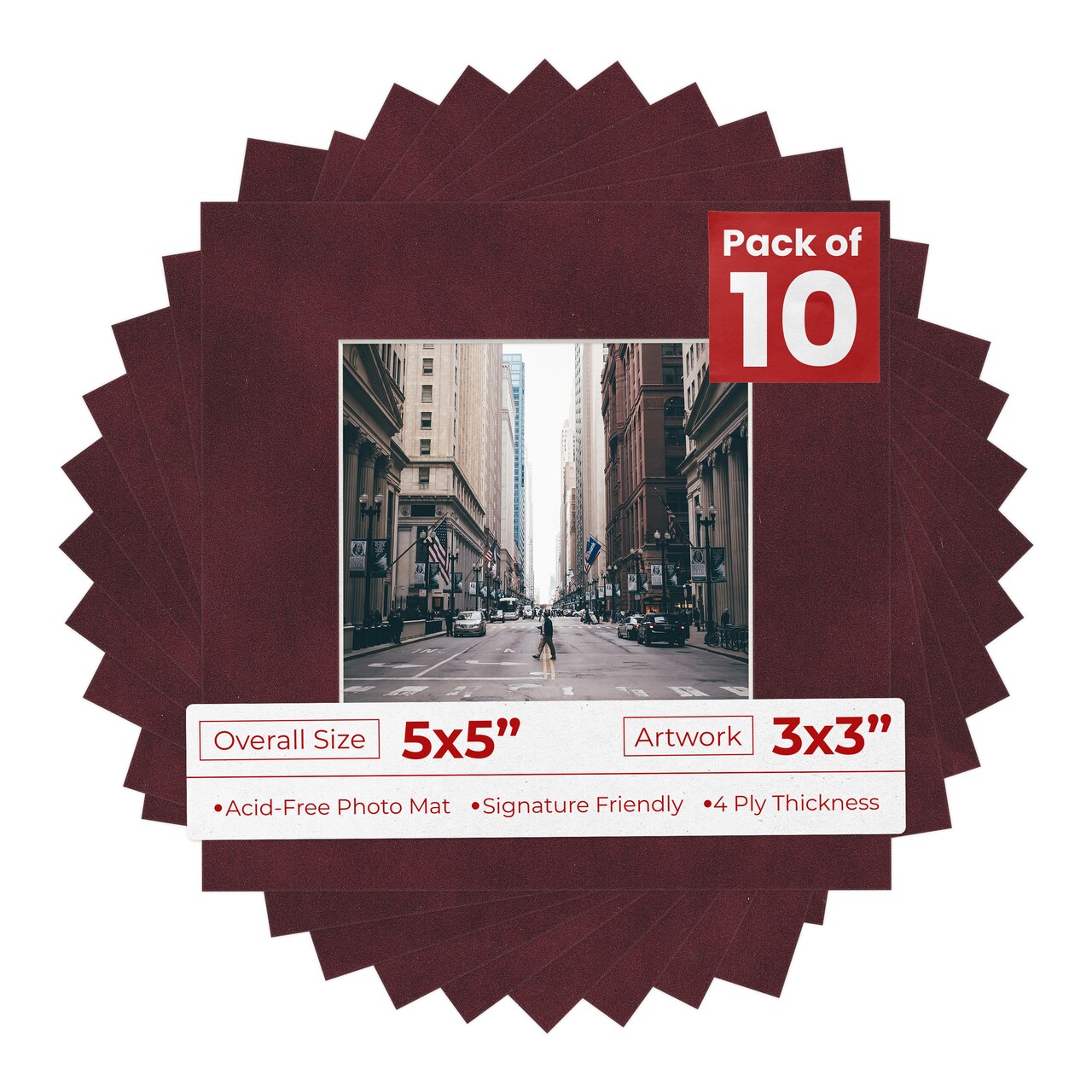 Dark Red Suede Mat Board for 5x5 Inch Frames - Fits 3x3 Photos